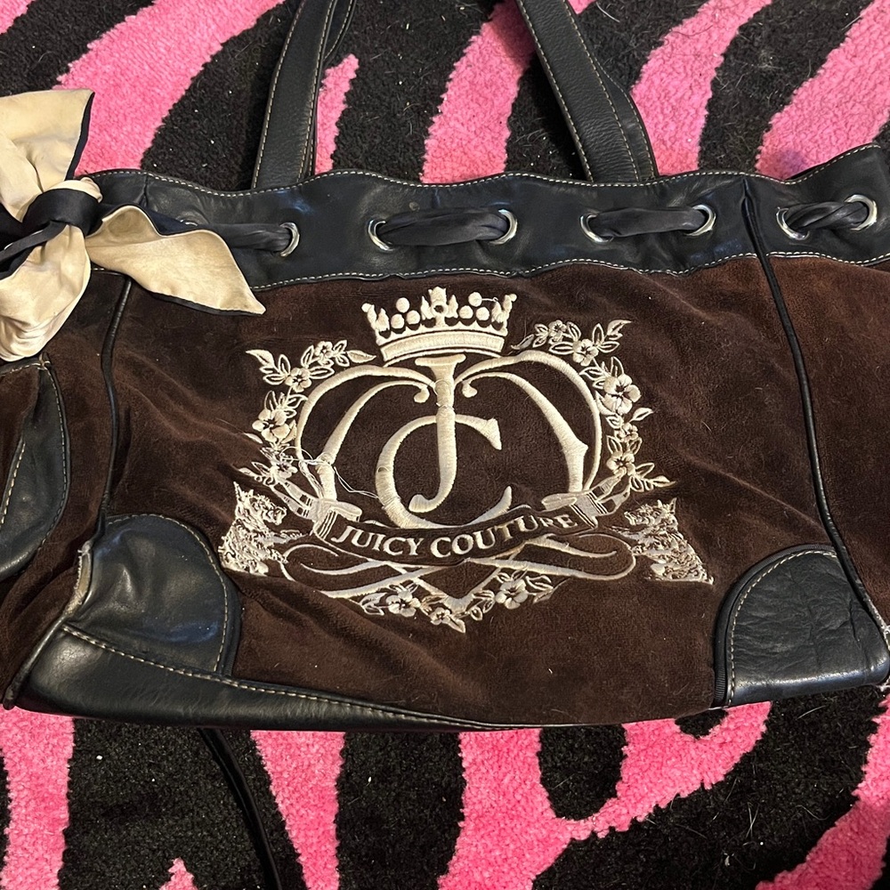Juicy Couture Brown and Black Shoulder Bag with Glossy Finish
